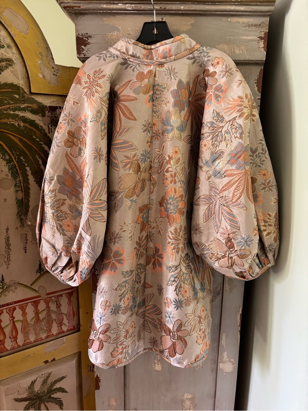 Boho Floral Mini Dress in Soft Beige and Pastel Prints - Picture 7 of 15